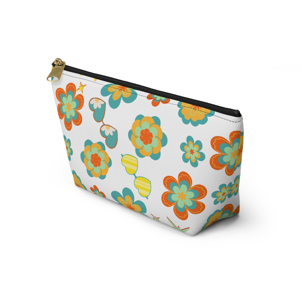 Retro Sunglasses Flowers Accessory Pouch — 60s-Inspired Bag