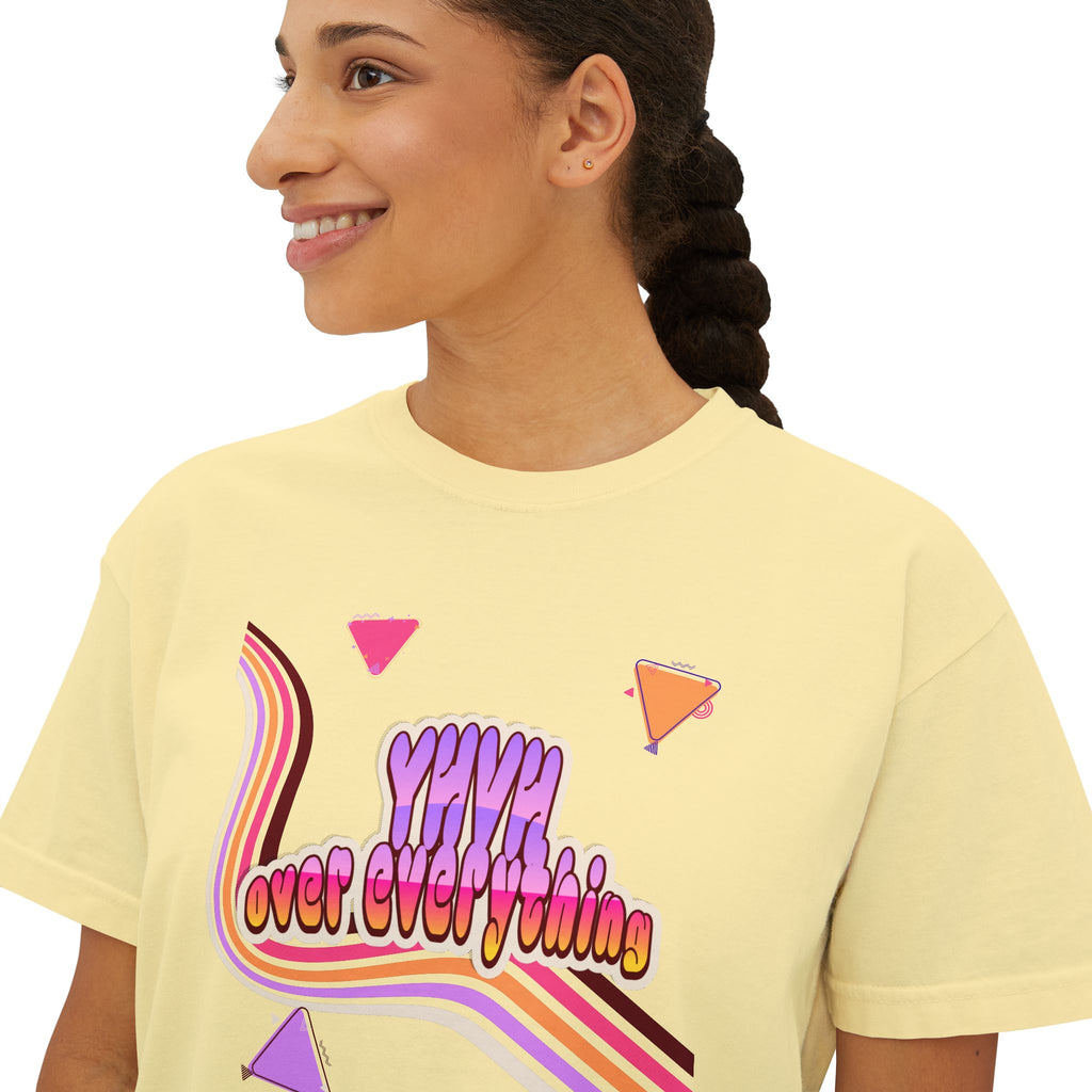 Retro 'YHVH over everything' Boxy Tee — Women's 90s Vibe Graphic T-Shirt