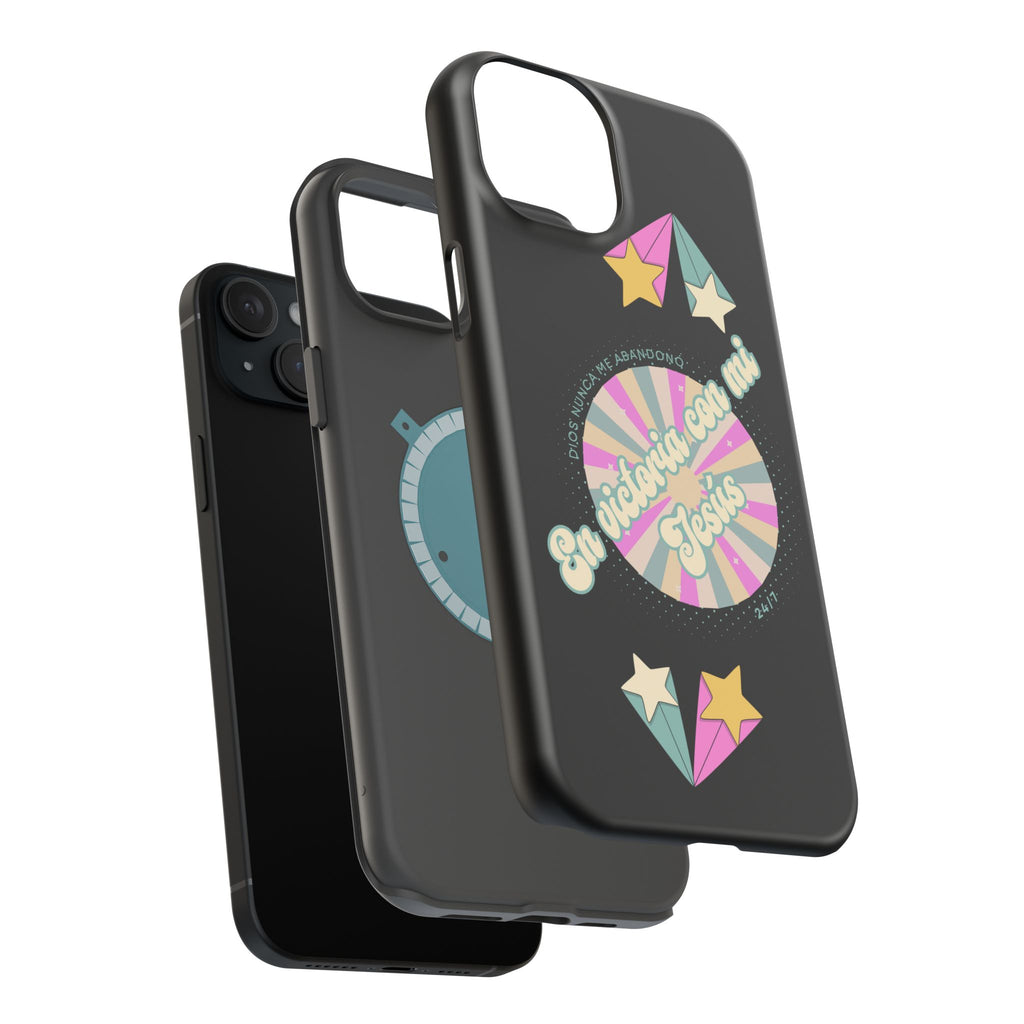 Mujeres Cover de Telefono Magnético e Impacto Resistente— "En Victoria con mi Jesús" Retro Star Design