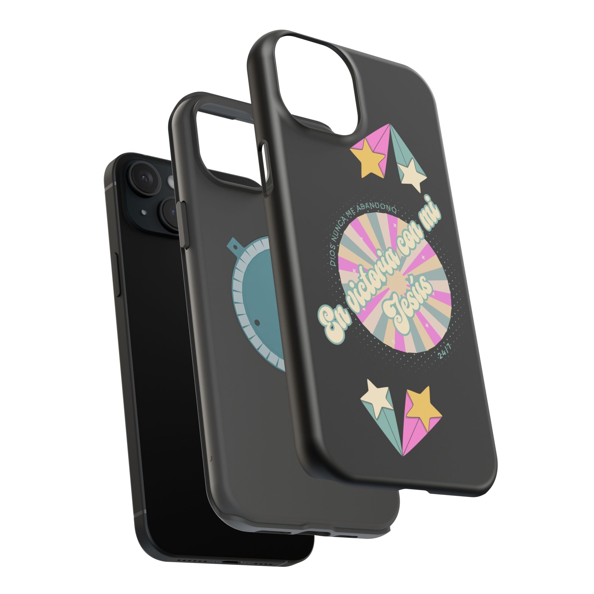 Mujeres Cover de Telefono Magnético e Impacto Resistente— "En Victoria con mi Jesús" Retro Star Design