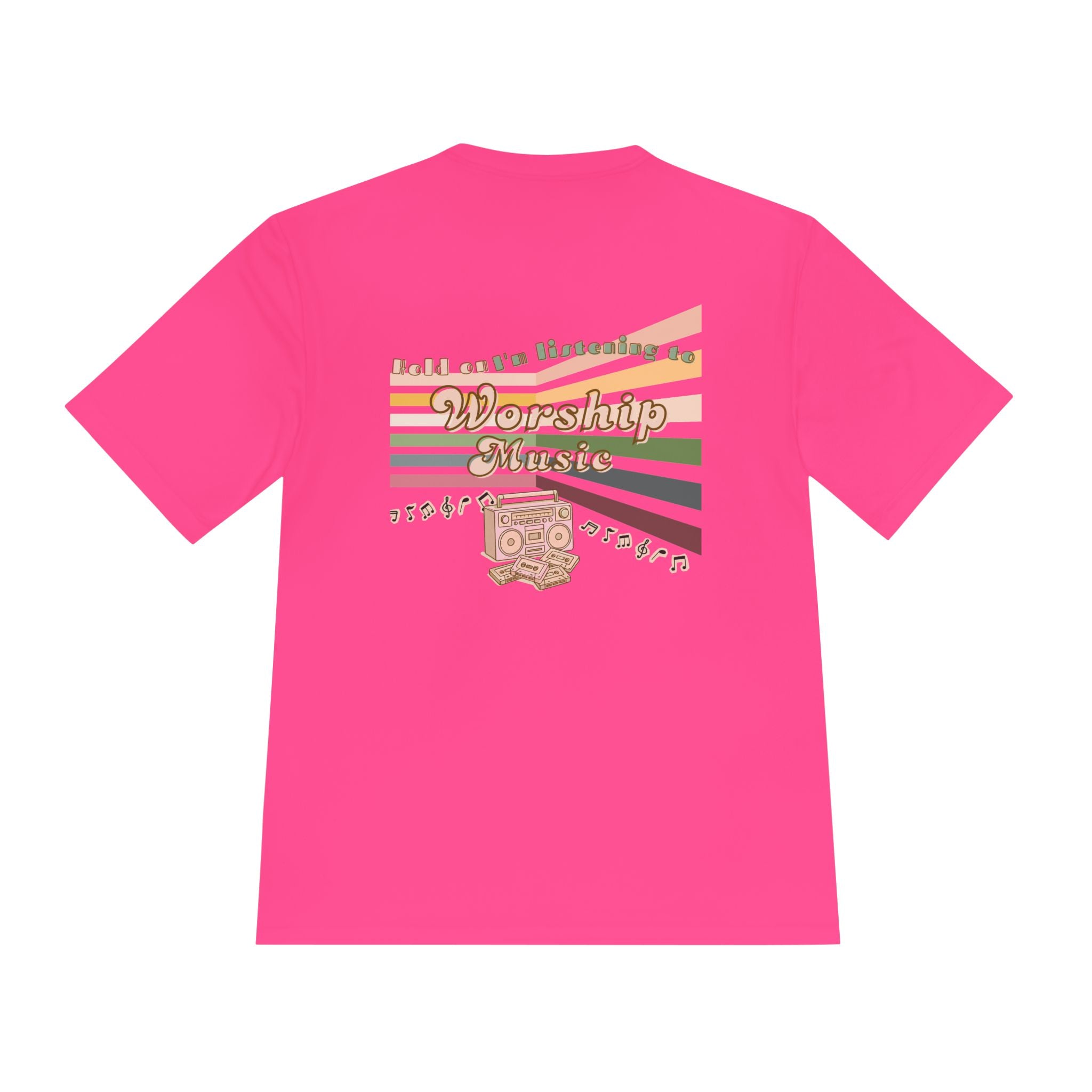 Women's Worship Music Moisture Wicking Tee — Retro Stripes & Speaker Graphic