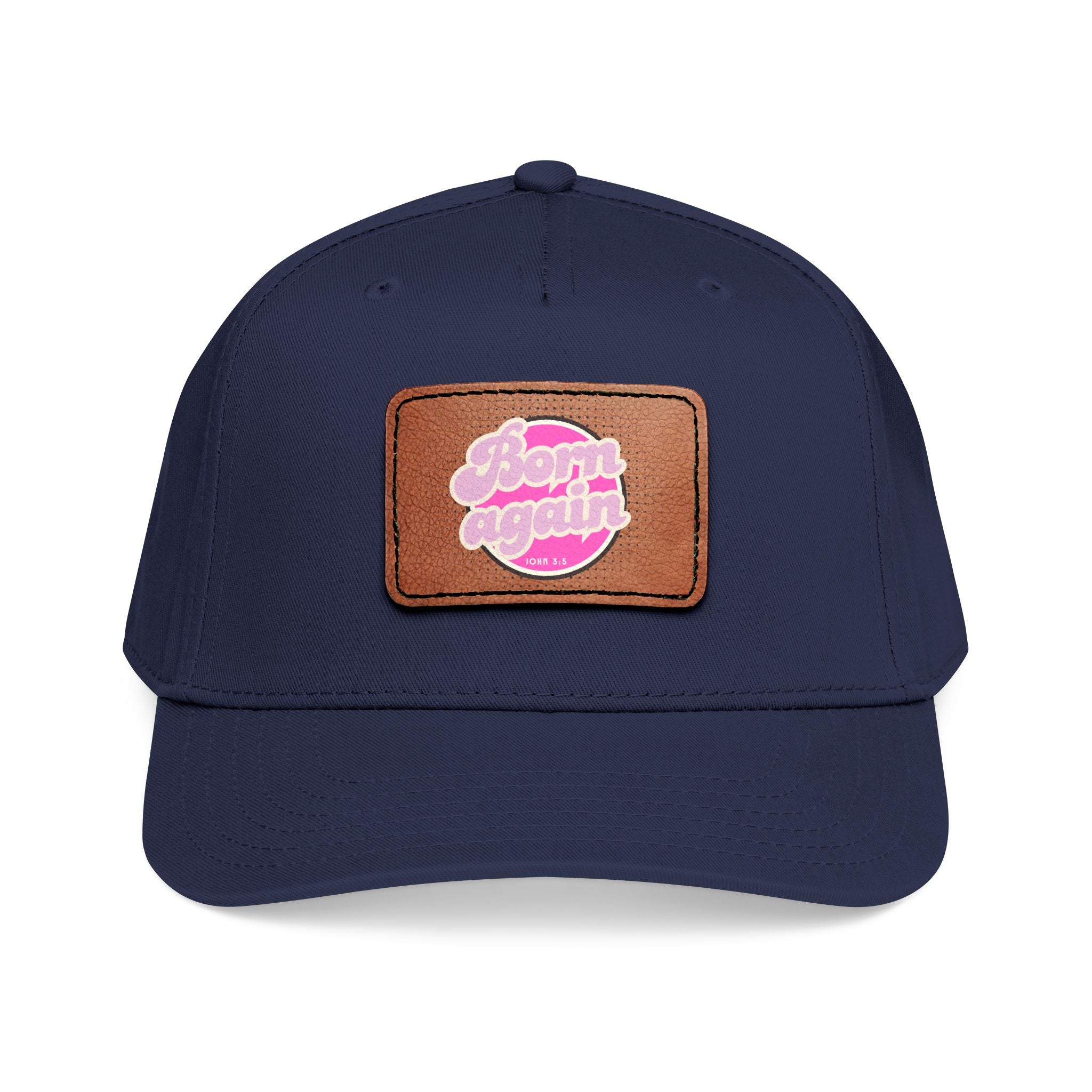 Women's 'Born Again' Leather Patch Baseball Cap — Retro Pink Logo Mid-Profile Hat