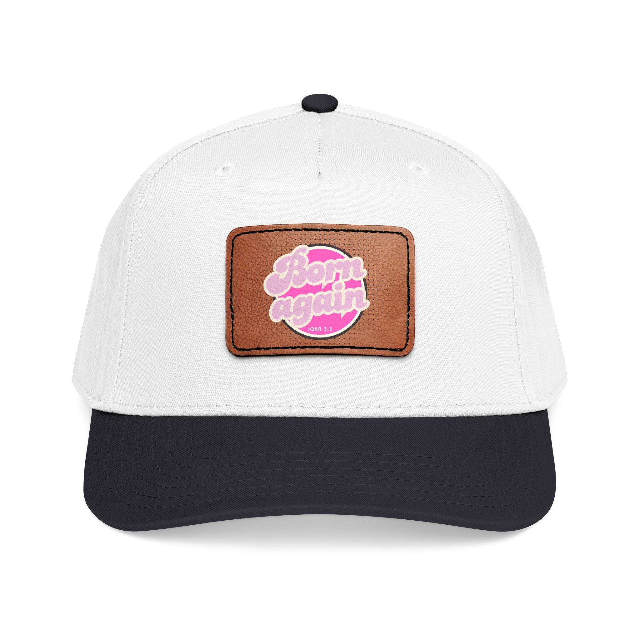 Women's 'Born Again' Leather Patch Baseball Cap — Retro Pink Logo Mid-Profile Hat