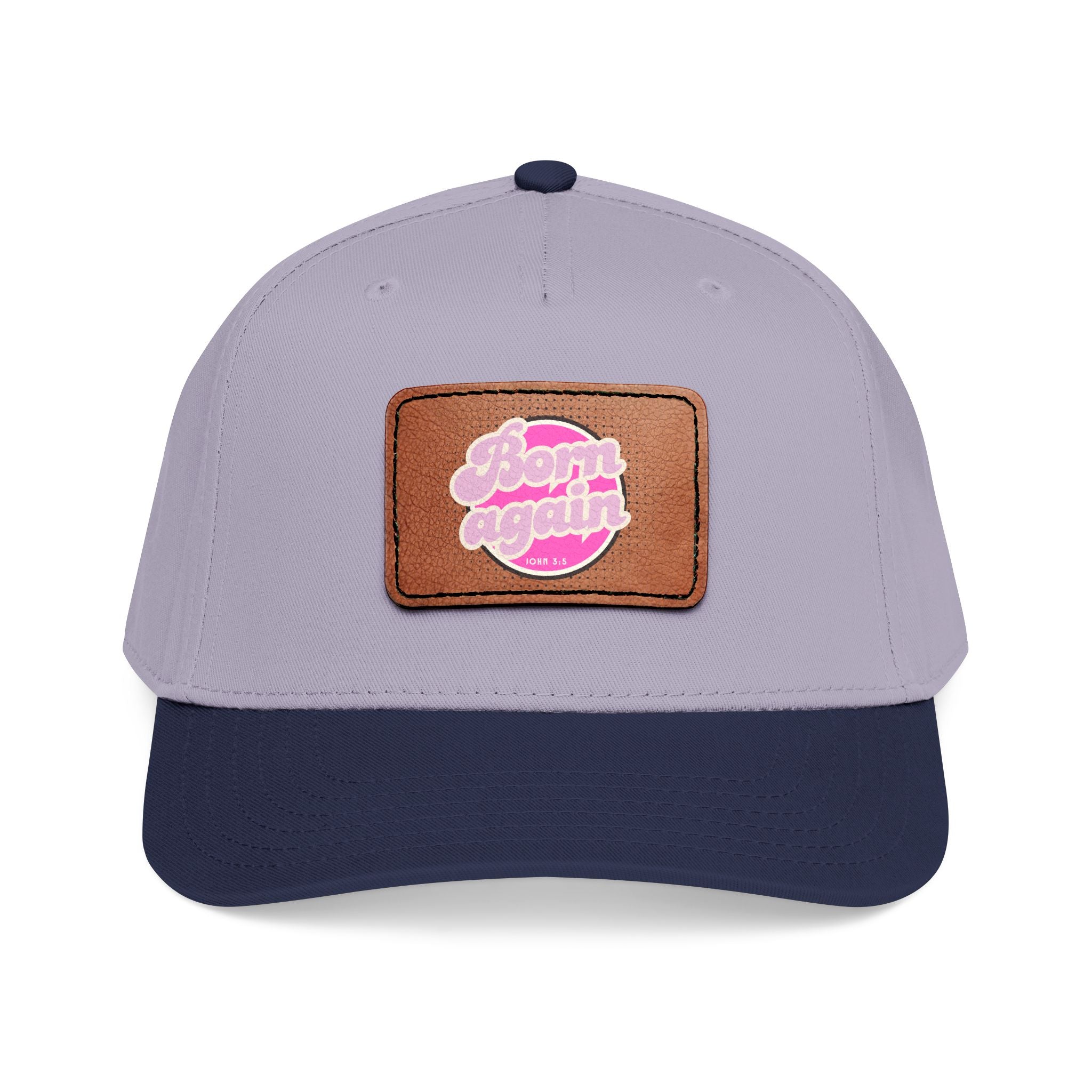 Women's 'Born Again' Leather Patch Baseball Cap — Retro Pink Logo Mid-Profile Hat