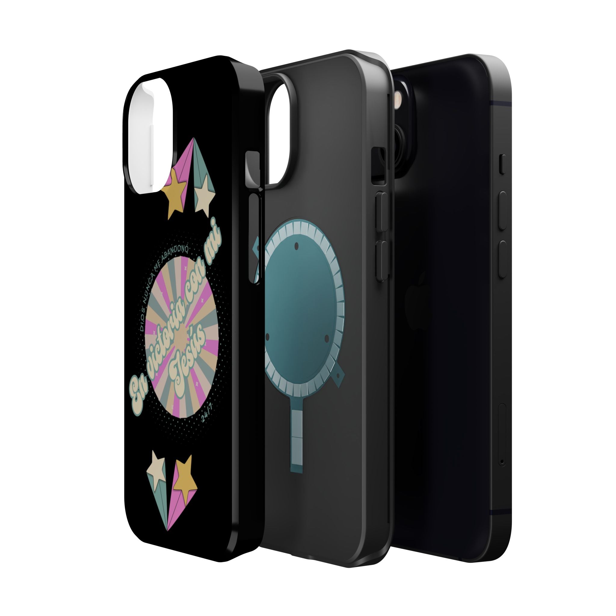 Mujeres Cover de Telefono Magnético e Impacto Resistente— "En Victoria con mi Jesús" Retro Star Design