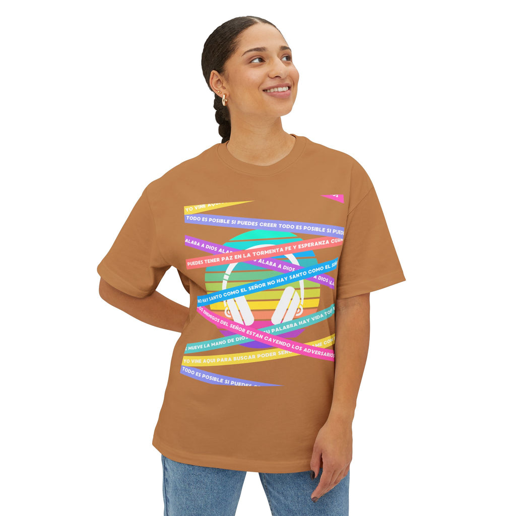 Woman's Spanish Music Tee (Música Cristiana letras)— Oversized Boxy with Colors
