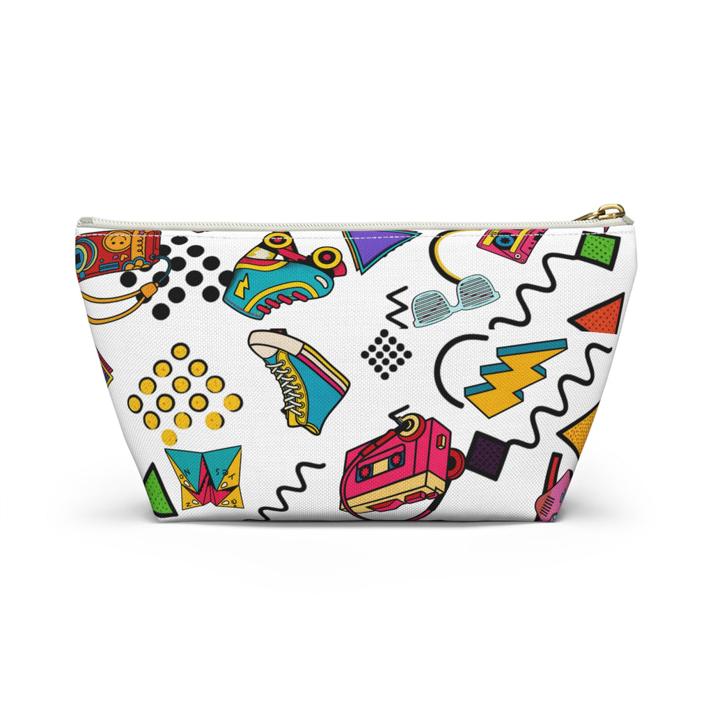 Retro 90s Pattern Accessory Pouch — Roller Skates, Cassette & Neon Shapes