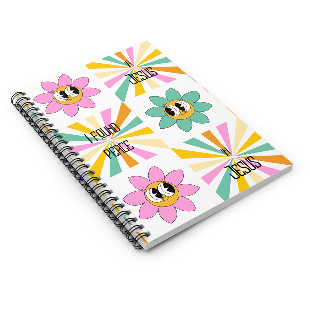 Spiral Retro Notebook — "I Found Peace in Jesus" Floral Cover (Ruled Journal)
