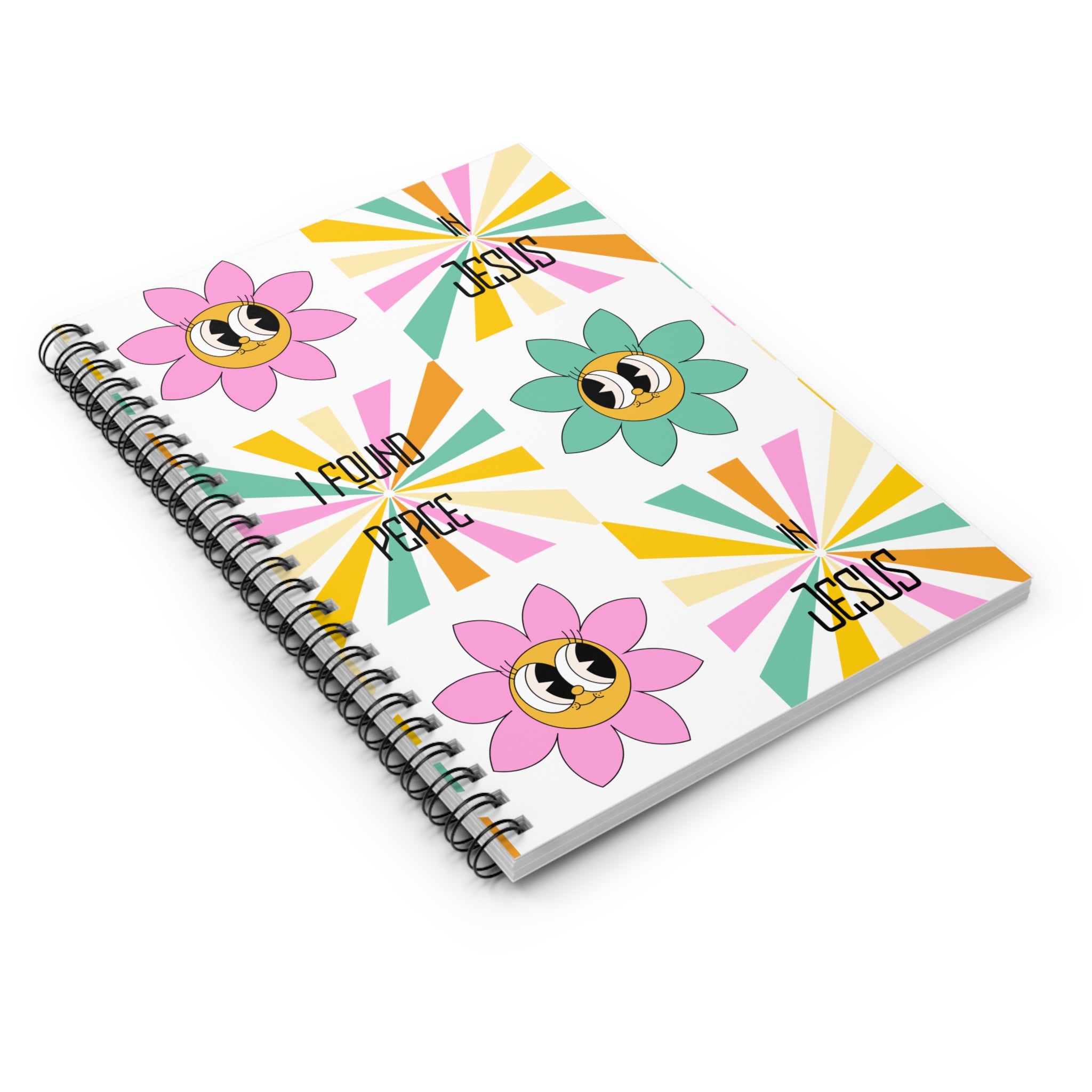 Spiral Retro Notebook — "I Found Peace in Jesus" Floral Cover (Ruled Journal)