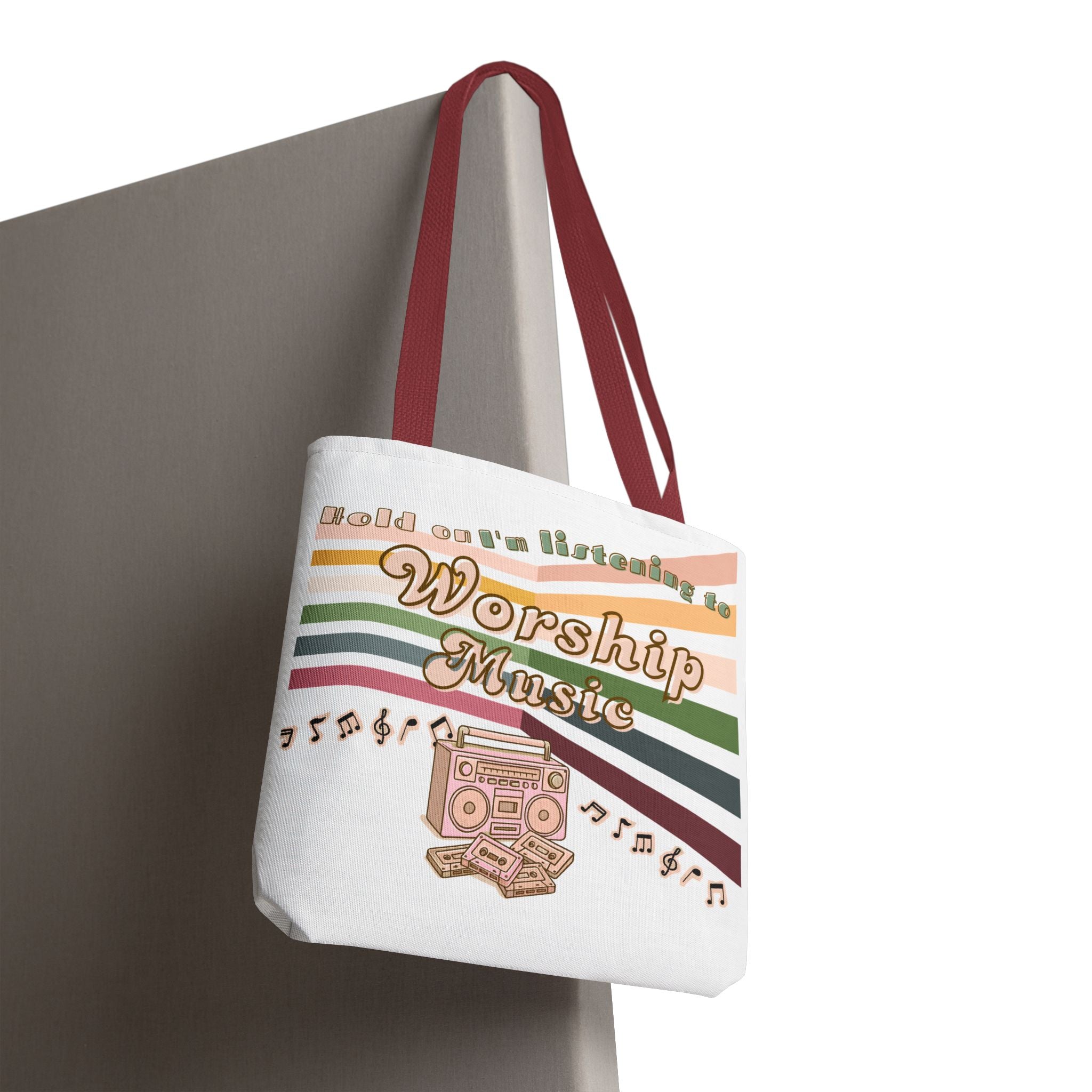 Worship Music Tote Bag – Faith-Inspired Retro Boombox Design
