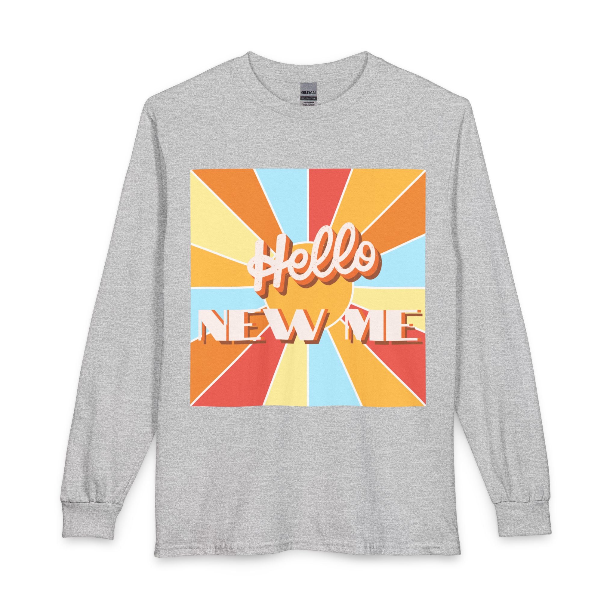 Front view of christian faith bible verse 2 Corinthians 5:17 based shirt for men. Retro sun graphic. 